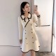 2020 Autumn Vintage Women Notched Collar Short Sleeve Knitted Sweater Mini Dress Female Double-Breasted A-line Dresses Vestidos