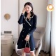 2020 Autumn Vintage Women Notched Collar Short Sleeve Knitted Sweater Mini Dress Female Double-Breasted A-line Dresses Vestidos