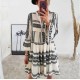 Autumn Women Dresses Summer Casual Loose Long Sleeve Ruffle V Neck Striped Print Bohemain Beach Party Mini Dress Femme Vestidos