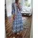 Autumn Women Dresses Summer Casual Loose Ruffle Long Sleeve V Neck Striped Print Bohemain Beach Long Maxi Dresses Femme Vestidos