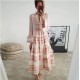 Autumn Women Dresses Summer Casual Loose Ruffle Long Sleeve V Neck Striped Print Bohemain Beach Long Maxi Dresses Femme Vestidos