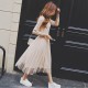 Elegant Knitted Sweater Dress Autumn Winter Dress Long Sleeve Sweater Mesh Patchwork Women Dress Casual Long Dress One set