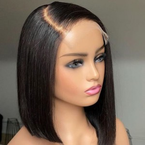 Short Bob Human Hair Wigs Brazilian 13X1 T Part Straight Lace Wigs For Women Transparent Lace Pre Plucked Bone Bob Wig On Sale