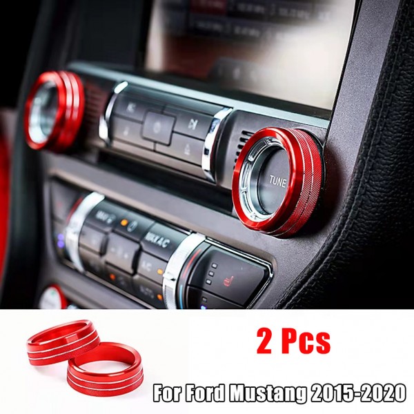 2Pcs Air Condition Radio Knob Rings AC Control Switch Button Decorative Ring Cover for Ford Mustang 2015-2020 Audio Trim