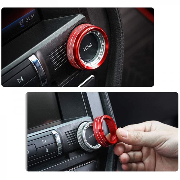 2Pcs Air Condition Radio Knob Rings AC Control Switch Button Decorative Ring Cover for Ford Mustang 2015-2020 Audio Trim