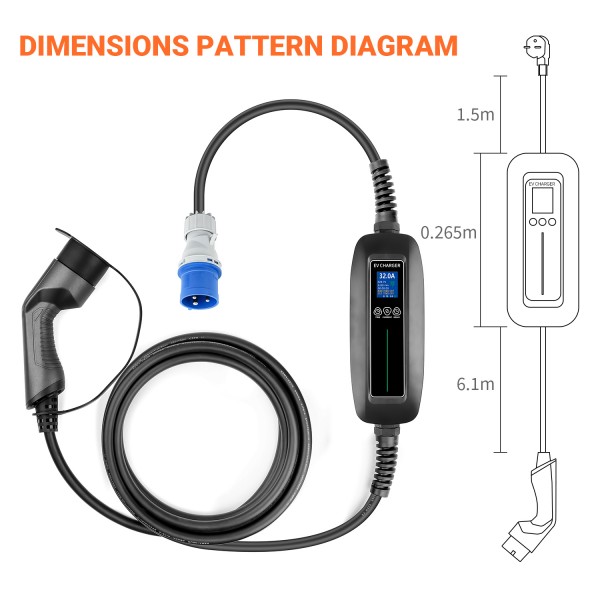 Electric Vehicle Charger Portable EV Charger Type 2 Cable 8/16/24/32A 7KW Charging Box IEC 62196 EVSE Charger For Electric Car