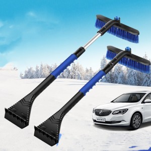 Extendable Ice Scraper Snow Brush Detachable Snow Removal Tool with Foam Handle 360° Pivoting Brush Head Snow Scraper for Car