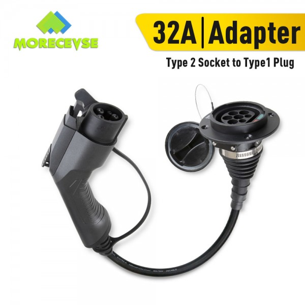 Morec EV Charger Adapter EVSE Charging Cable Type2 Inlet to Type1 Plug Flexible 32A 1 Phase For Audi,BMW..