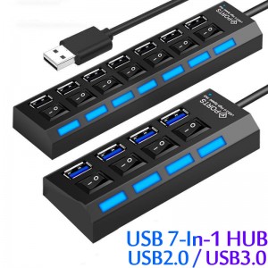 USB 2.0 Hub USB Hub 2.0 Multi USB Splitter Hub Use Power Adapter 4/7 Port Multiple Expander USB 3.0 Hub with Switch 30CM Cable