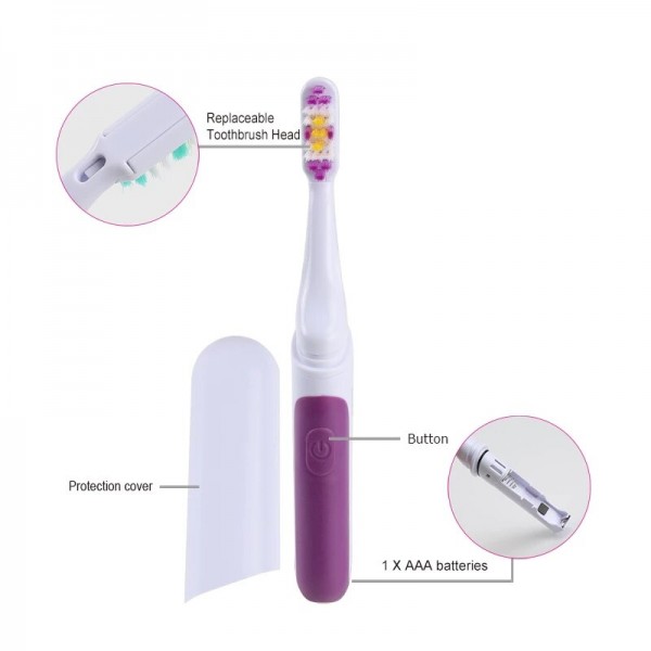 Electric Toothbrush Portable Adult Travel Business Battery Teethbrush Holder 2 Spare Brush Heads Waterproof New Design SG916