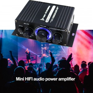 AK170 20W Mini Digital Power Audio Car Amplifier Blue Light 2CH Stereo Audio Amplifier for Home Theater Club Party Music 200W x2