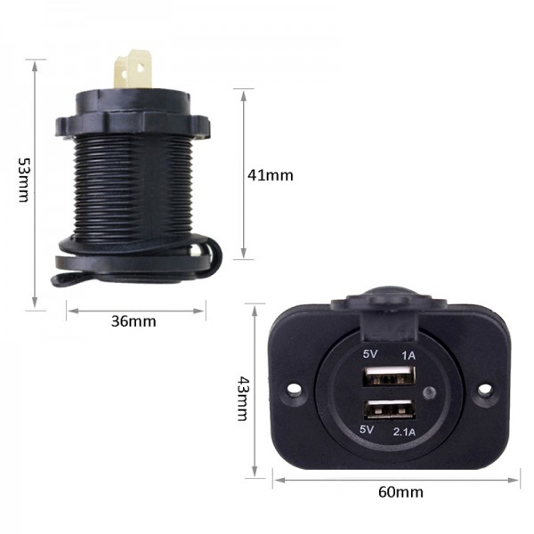 Dual USB Charger Socket Panel  Waterproof 3.1A 4.2A Power Outlet Adapter with LED Light 12-24V for Car Boat Marine Mobile