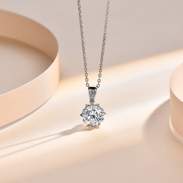 1 Carat Round Brilliant Cut D Color Moissanite Pendant Necklace Silver 925 Moissanite Diamond Test Past White Gemstone Necklace