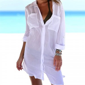 Cover Up Blouse Top Swimwear Women Tunics Chiffon Cardigan Long Sleeve Loose Beach Wear Dress shirt купальники женские 2023