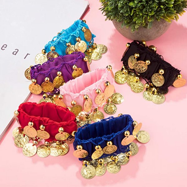 1 Pair 11 colors Belly Dance Wrist Ankle Cuffs Bracelets Chiffon Gold Coin Belly Dance Costume Accessory Rattle bracelet