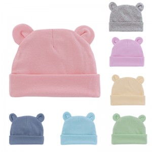 Cute Baby Hat Newborn Beanie With Ear Cotton Soft Elastic Cap for Girls Boys Hats Newborn Photo Props Infant Solid Color Bonnet