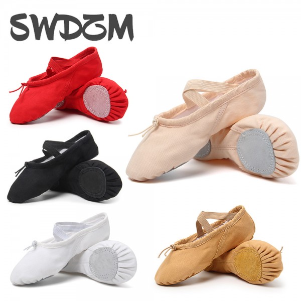 Girls Ballet Shoes Canvas Flat Ballet Dancing Slippers Dance Shoes For Adult Women Kids Children Classic Split-Sole Soft Leather