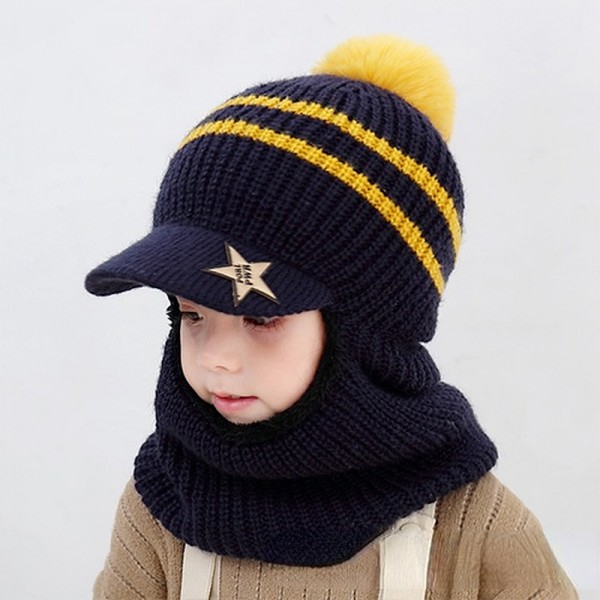 2022 Winter Children's Hat Plus Velvet Warm Hat Scarf One Boy Woolen Cap Face Protection Bib Baby Hat Winter Hats for Girl Cap