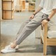 Summer Pants Male Korean Trend Loose Casual Pants Male Small Feet 9-Point Pants Slim Linen Mens Fashion Streetwear Size M-5Xl