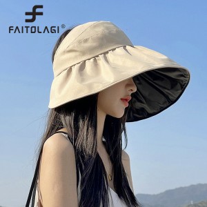 Summer Empty Top Wide Brim Sun Hat For Women Anti UV Sunscreen Bucket Hat Female Sun Protection Outdoor Beach Cap