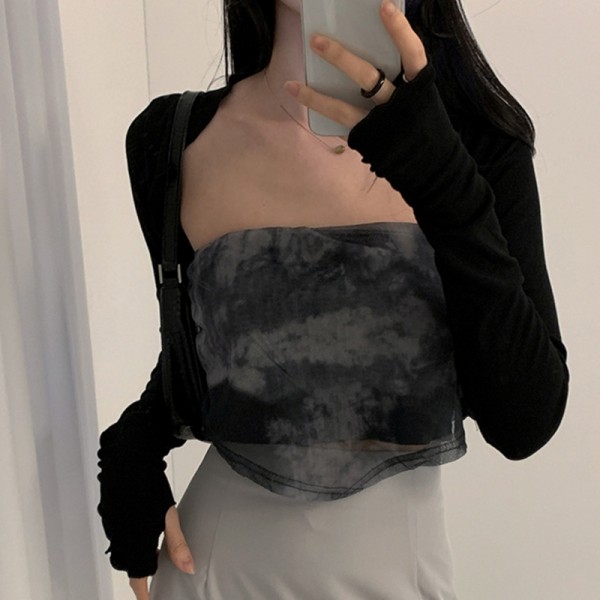 Women Thumbhole Long Sleeve Bolero Shrug Solid Color Open Front Cropped Cardigan Top Bodycon Slim Fit Sunscreen Arm Cover Jacket