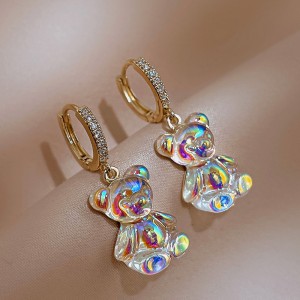 Cute Acrylic Candy Gummy Bear Dangle Earrings for Women Rainbow Bear CZ Hoop Earrings 2022 Korean Fashion Sweet Girl Jewelry