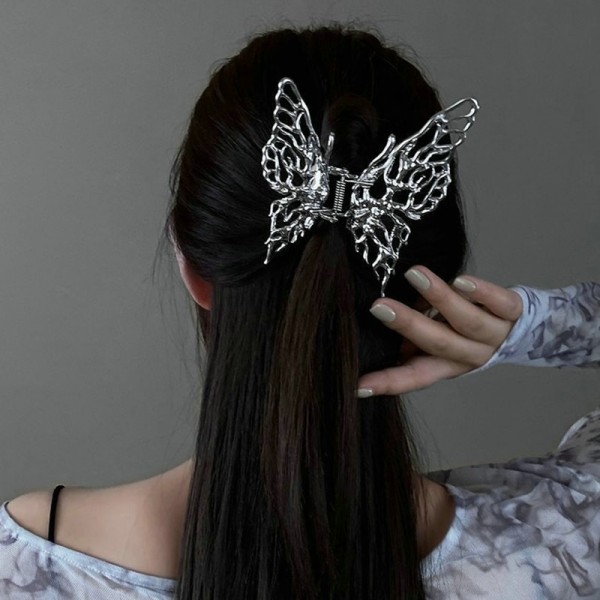 Korea INS Bright Silver Cross Geometric Hairpin Butterfly Grab Clip Hair Claw Woman Girls Styling Barrette Headdress