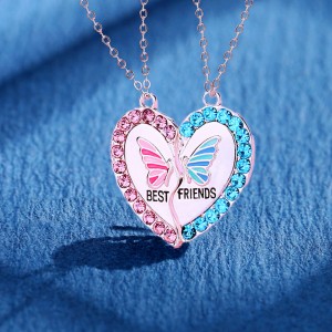 Delicate Butterfly Heart Necklace Best Friends Splicing Magnet Attraction Couple Pendant Necklace Valentine's Day Gift Jewelry