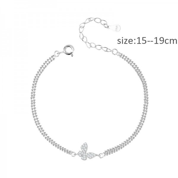 2023 Sweet Shining Zircon Butterfly Bracelet for Women Anti-Allergic Silver Color Color Chain Bling Bracelet with Stamp Gift