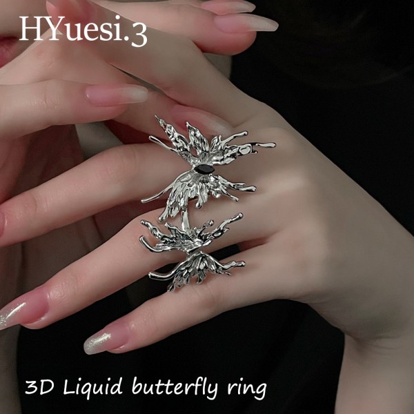 Vintage Liquid Shape Butterfly Ring Punk Style Adjustable Size Opening Metal Irregular Butterfly Rings For Women Jewelry Gifts