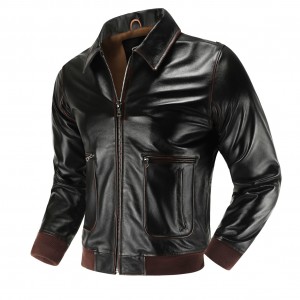 2023 New Leather Men's Top Layer Cowhide A2 Flight Suit Retro Distressed Short Motorcycle Leather Jacket Fashion Lapel Jacket