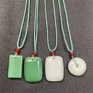 Charm White Green Chalcedony Carved Lucky Jade Pendant Simple Round Square Stone Necklace Amulet Women Man's Pretty Jewelry Gift