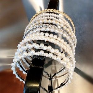 Fashion White Full Faux Pearl Women Girl Hair Hoop Elegant Wedding Bridal Hair Bands  Simple Handmade Headbands Accessories