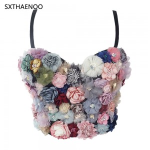 SXTHAENOO Sexy & Charming Applique Floral Corselets Women's Bachelorette Bustier Bra Cropped Top Wedding Bralette Vest