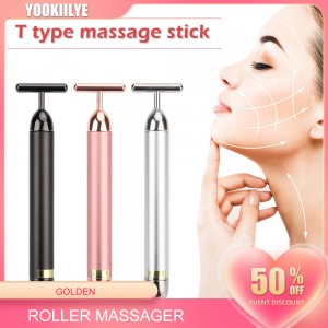 T-Shape 24k Energy Beauty Bar Vibrating Facial Roller Massager Face-lift Devices Skin Tightening Anti-wrinkle Massage Roller