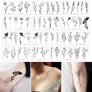 Fashion Waterproof Fake Tattoo Sticker Various Easy To Use Temporary Tattoos Black And White Flowers Tattoo Body Art