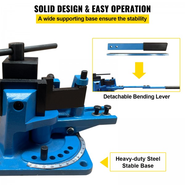 VEVOR Pipe Bender UB-100 Manual Detachable Lever Hot & Cold Flat Round Angle Steel Tube 120-Degree Universal Bending Machine