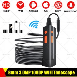 8mm 3.0MP 1080P WIFI Endoscope Camera 3X-Zoom Snake Rigid Cable Videoscope Industrial Inspection Borescope Power Bank Endoscopy