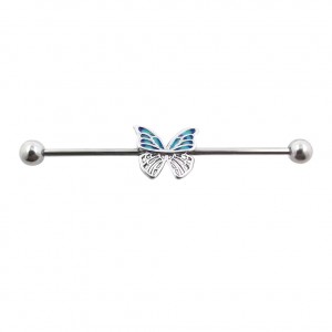 JHJT 16G Butterfly Industrial Piercing Stainless Steel Daith Ear Industrial Barbell Cartilage Earring Jewelry 38mm