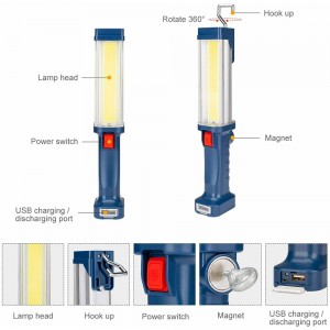 Plastic LED Work Light Industrial Lighting COB USB Rechargeable Hand Lamp Torch For Mechanic Workshop Car Inspection