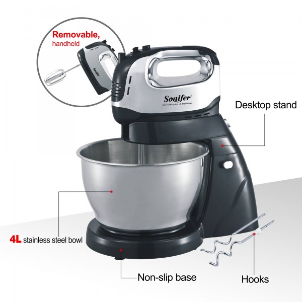 Stand Mixer Professional Kitchen Aid Chef Machine 250W Food Blender Cream Whisk Cake Dough Mixers With 3L Bowl Charm Sonifer