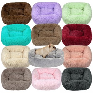 Square Dog Bed Long Plush Solid Color Pet Beds Cat Mat For Little Medium Large Pets Super Soft Winter Warm Sleeping Mats