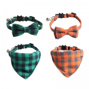 Plaid Bowknot Cat Collar Grid Pets Kitten Bibs Accessories Adjustable Puppy Rabbit Bow Tie Chihuahua Yorkie Bandana Necklace