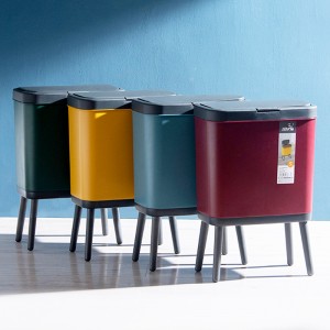 15L Creative Dustbin High Foot with Lid Large Capacity Press Type Waste Bin Kitchen Garbage Container Office Plastic Trash Can