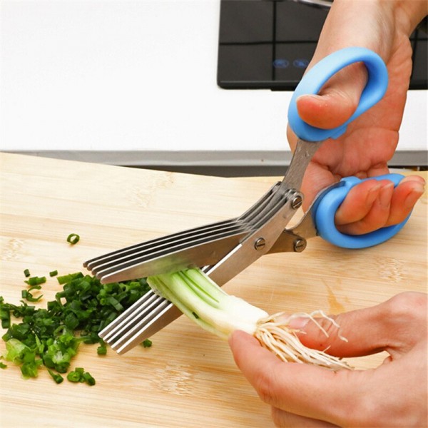 Multifunctional Muti Layers Stainless Steel Knives Kitchen Scissors Scallion Cutter Herb Laver Spices Cook Cut Scissor