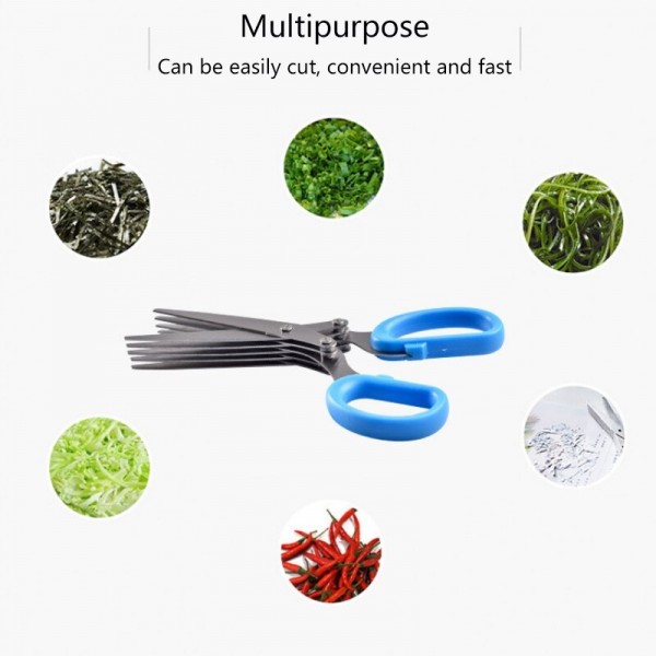 Multifunctional Muti Layers Stainless Steel Knives Kitchen Scissors Scallion Cutter Herb Laver Spices Cook Cut Scissor