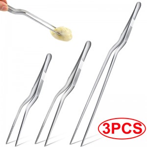 3Pcs Kitchen Tweezer Utensil BBQ Tweezer Food Clip Kitchen Bar Chief Tongs Stainless Steel Portable for Picnic Barbecue Cooking