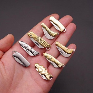 Mini Pocket Knife Brass Keychain Folding Multifunctional Stainless Steel Knife Cleaver Blade Cutter Gift Outdoor Self-Defense