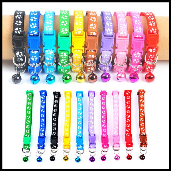 Pet Collar With Bell Footprint Colorful Cartoon Cat Dog Personalized Collar Adjustable Safety Bell Ring Necklace Pet Accessories