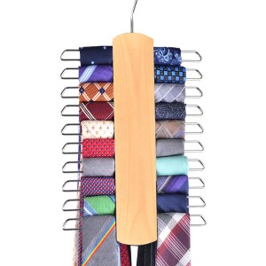 Premium Wooden Necktie and Belt Hanger, Walnut Wood Center Organizer and Storage Rack with a Non-Slip Finish - 20 Hooks